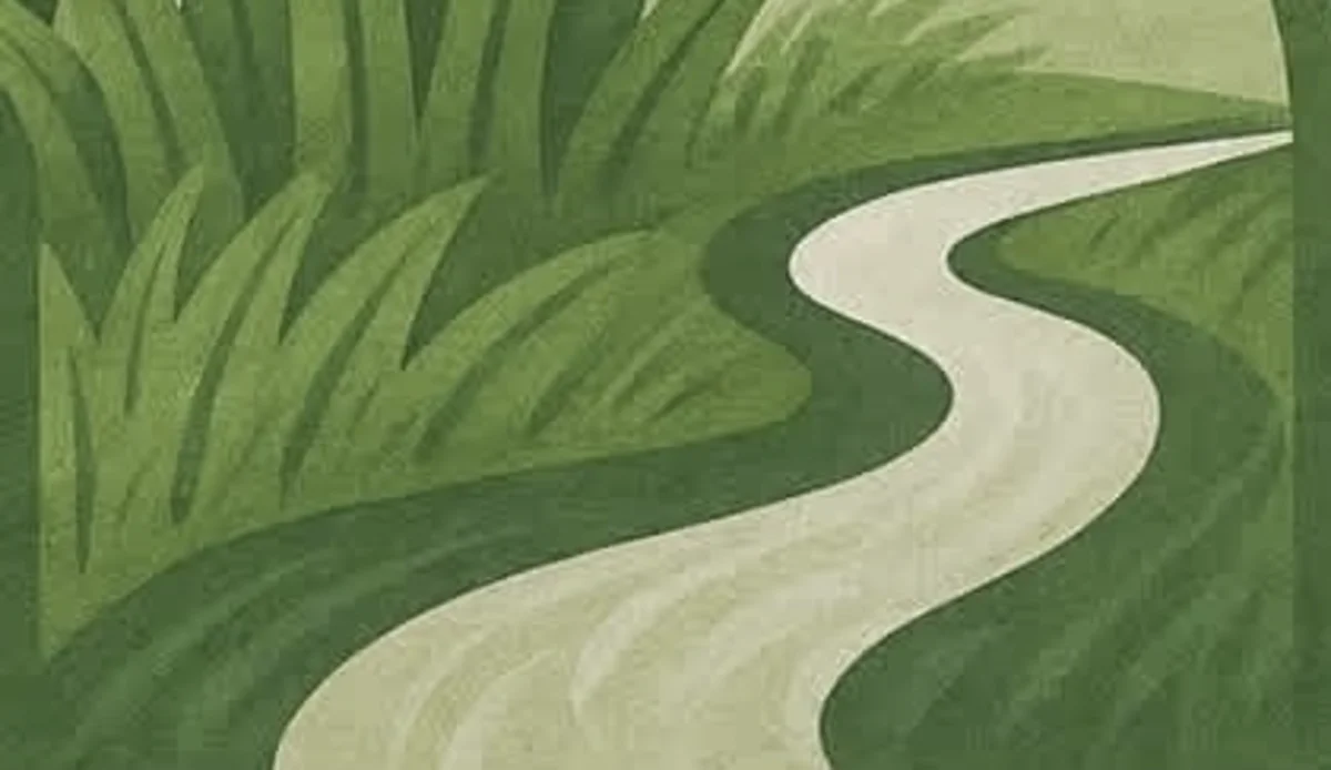 Hand-painted illustration of a path winding through tall grass, inspired by the Ogeechee River